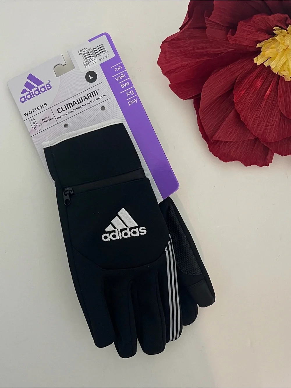 Adidas Women’s Black & White Gloves - New With Tag - Size Large